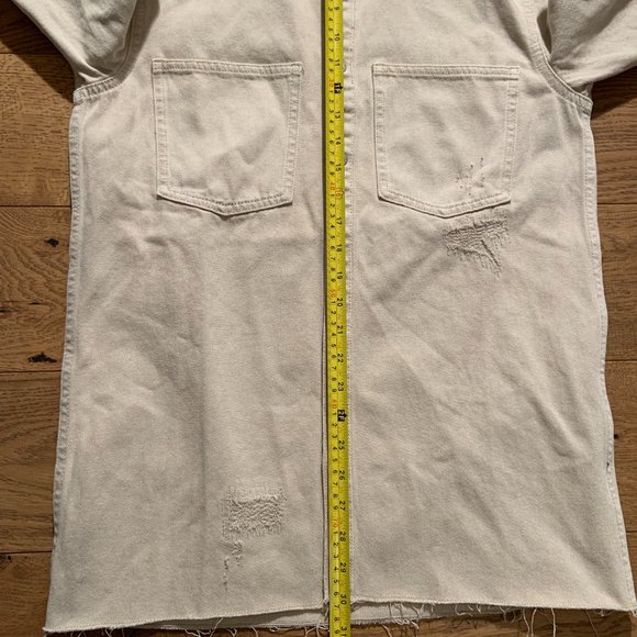 Zara Man Unisex Denim Relaxed Fit Shirt Jacket Shacket Cotton Beige Tan Size S - Picture 12 of 13
